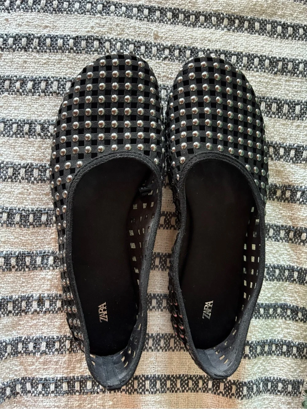 Zara Black Studded Slip-On Flats